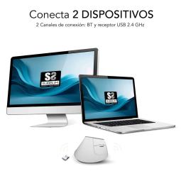 Raton inalambrico subblim vertical ergo dual mouse battery blanco