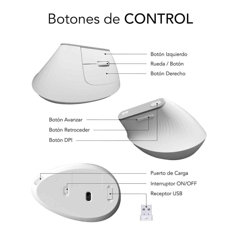 Raton inalambrico subblim vertical ergo dual mouse battery blanco
