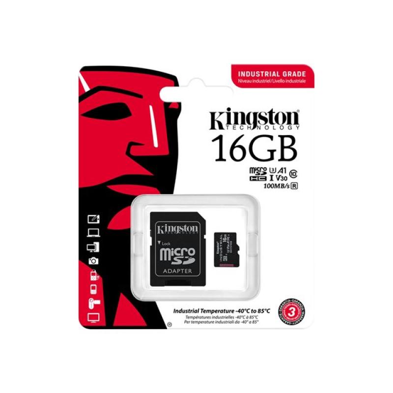 Tarjeta memoria micro sdhc 16gb kingston industrial uhs - i u3 cl10 + adaptador