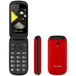 Telefono movil volfen flip rojo - tipo concha -  3 memorias directas - pantalla 2.4 -  dual sim - micro sd - camara - bateria la