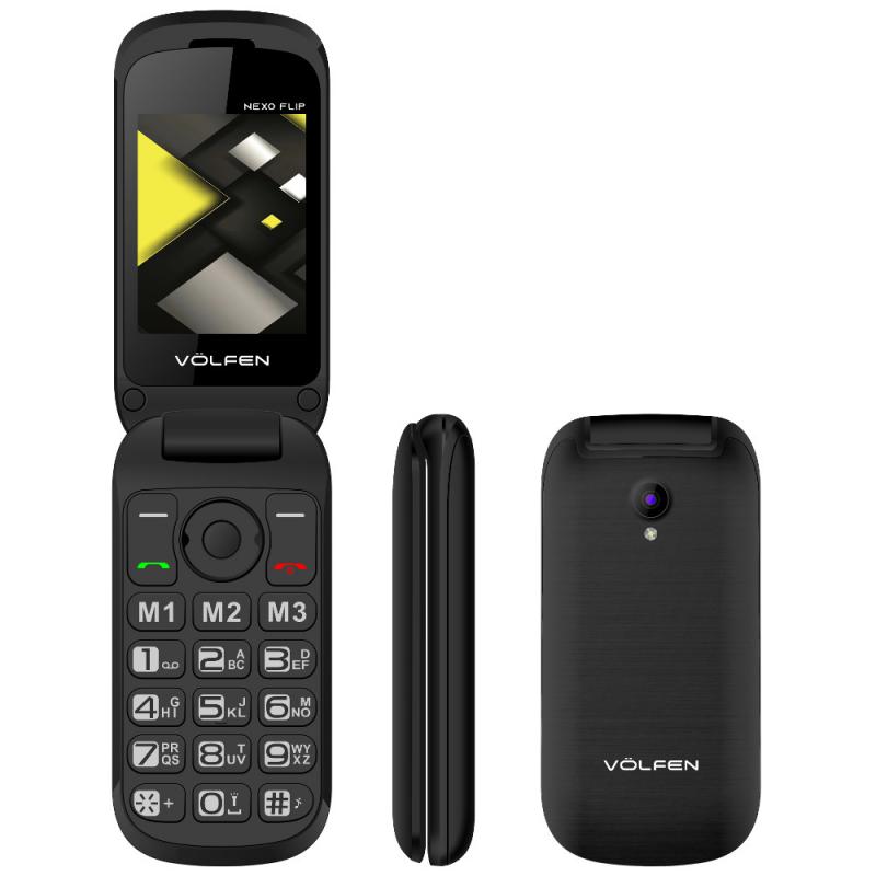 Telefono movil volfen flip negro - tipo concha -  3 memorias directas - pantalla 2.4 -  dual sim   - micro sd - camara - bateria