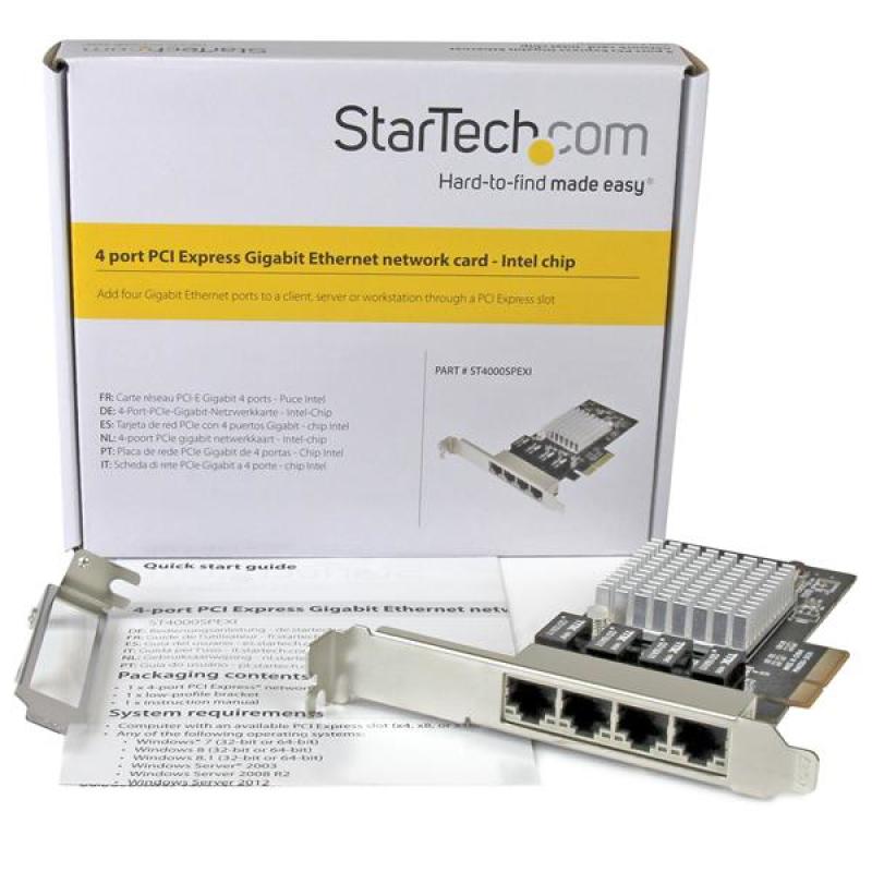 Tarjeta red startech ethernet gigabit 1000 4 port rj45 pcie
