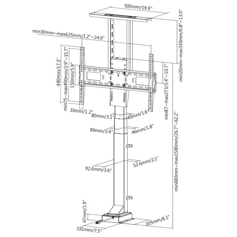Soporte de suelo motorizado equip vesa hasta 65 pulgadas 600x400mm max 50kg