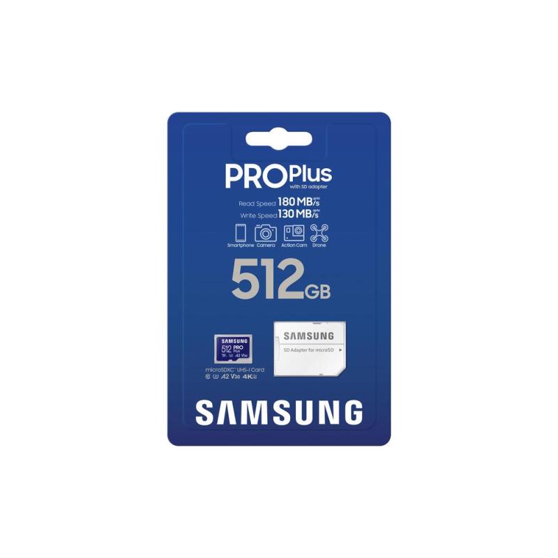 Tarjeta micro sd samsung microsdxc pro plus 512gb clase 10 + adaptador sd