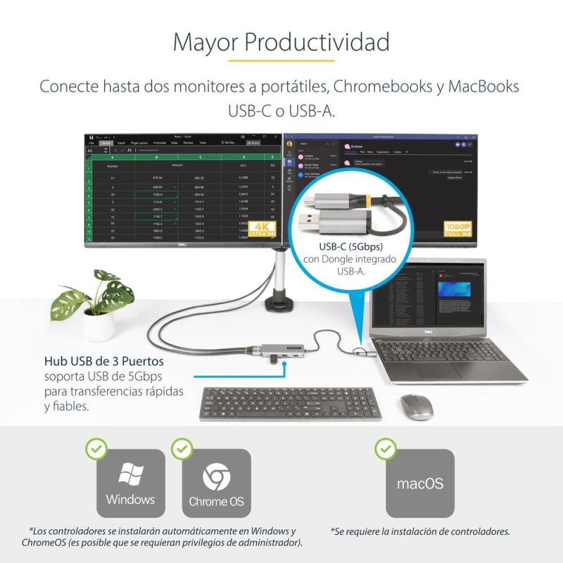 Docking station startech usb tipo c - usb 3.2 5 en 1