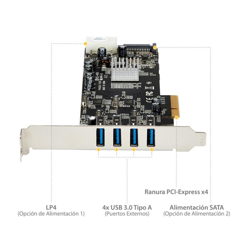 Tarjeta de puertos pci express startech pexusb3s44v 4x usb 3.0