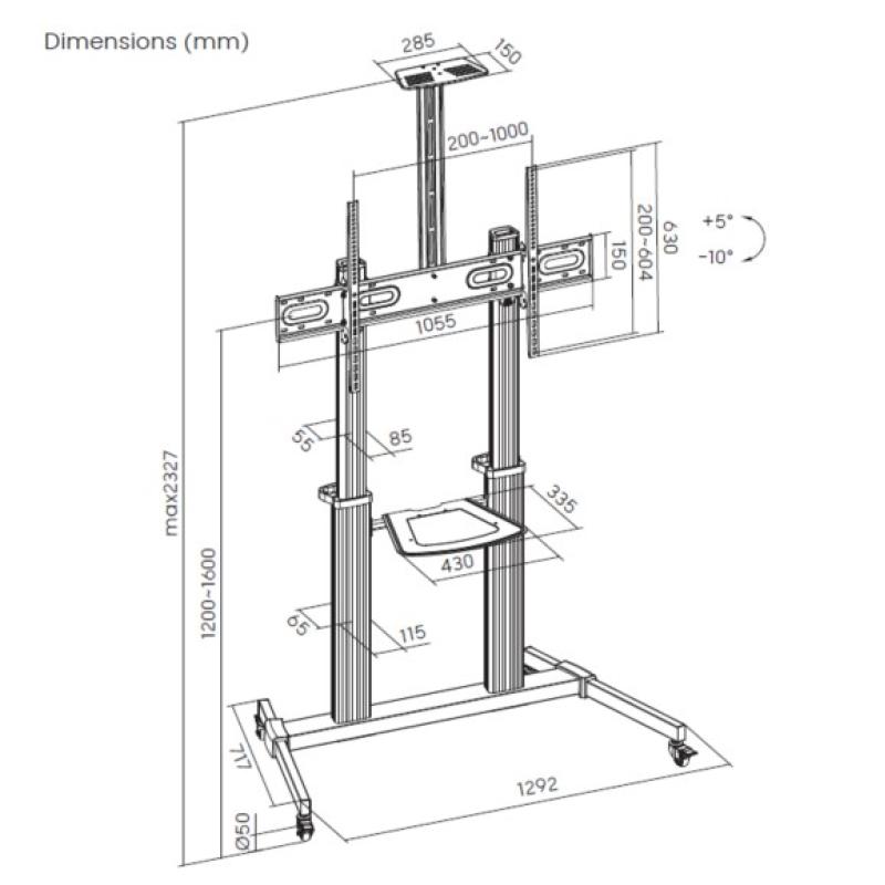 Soporte de suelo con ruedas equip vesa hasta 100 pulgadas 1000x600mm max 100kg