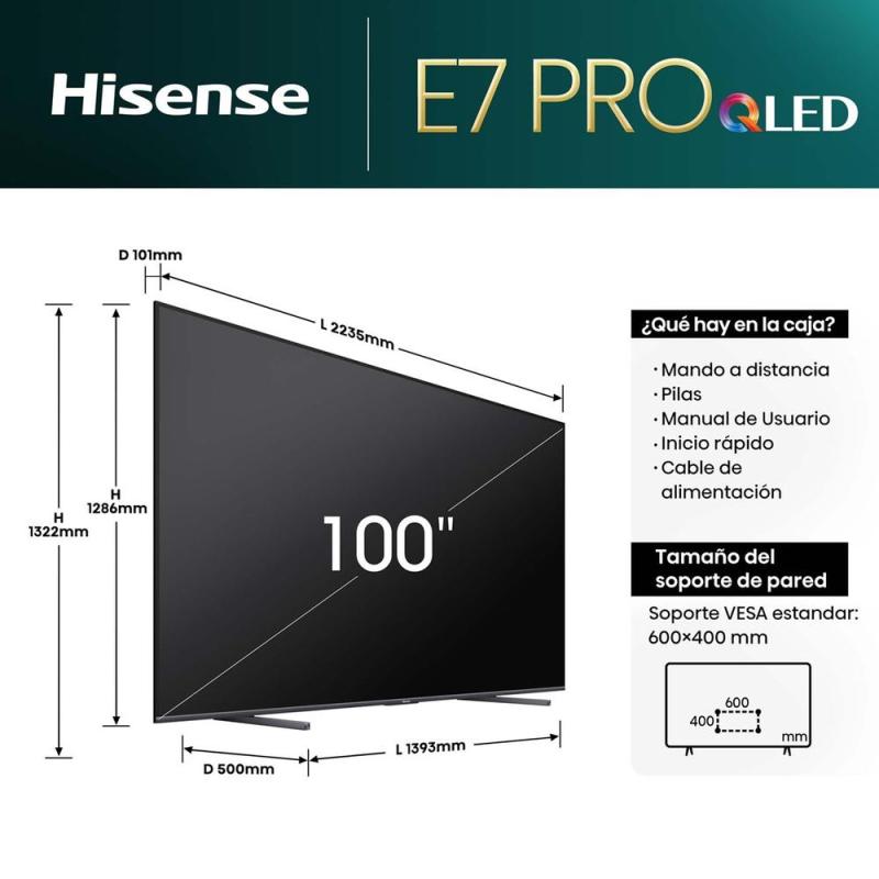 Tv hisense 100 pulgadas qled 4k uhd - 100e7nq - smart tv