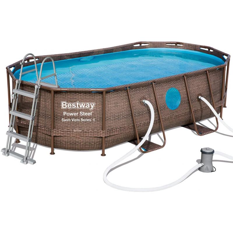 Bestway 56714 -  piscina desmontable tubular power steel 427x250x100 cm depuradora cartucho 2.006 l - h escalera y cobertor dise