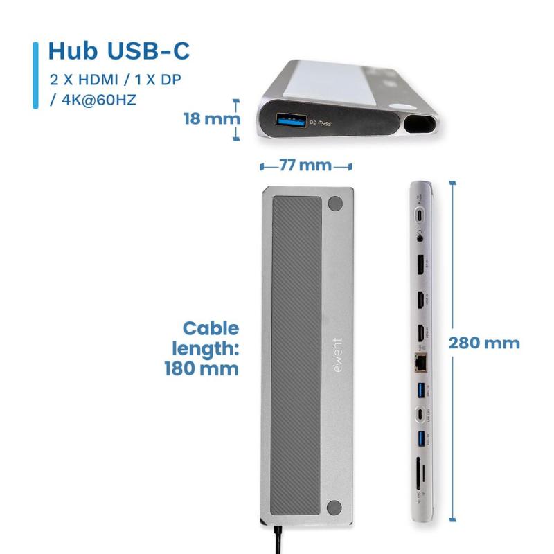 Docking station ewent ew1150 usb tipo c 12 en 1