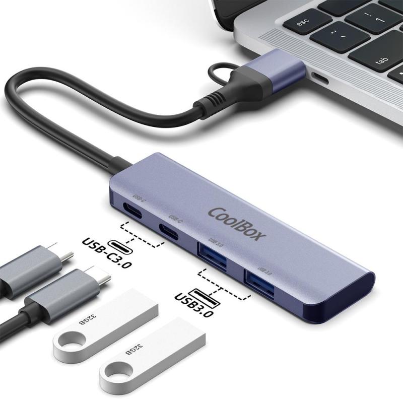 Hub coolbox aluminio usb - c - a - 2xusb - c + 2xusb - a 3.2 gen1