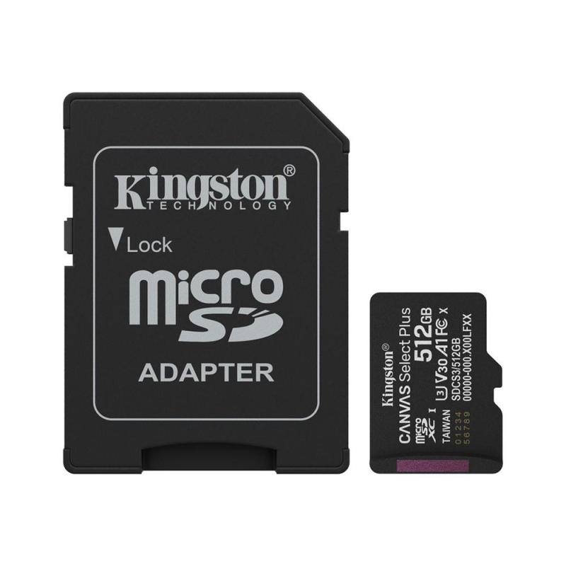 Tarjeta memoria micro secure digital sdxc 512gb kingston canvas select plus clase 10 uhs - 1 + adaptador sd