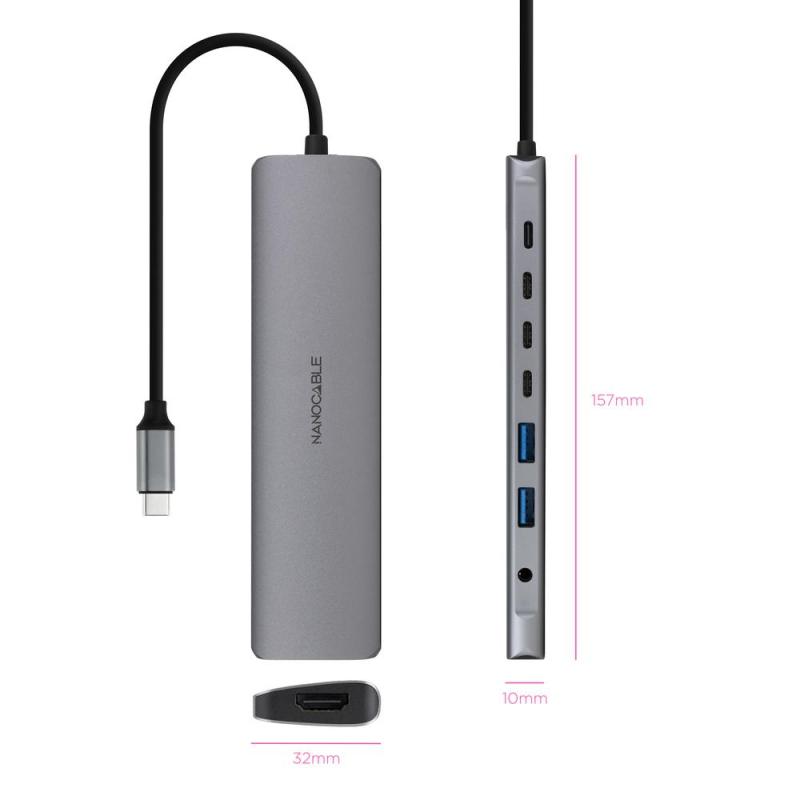 Hub coolbox usb - c 8 en 1 conversor usb - c 3.1 a 2xusb - a 3.0 + 3xusb - c 3.0 + usb - c pd + hdmi 4k@60hz + audio jack 3.5 al