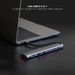 Hub coolbox usb - c 8 en 1 conversor usb - c 3.1 a 2xusb - a 3.0 + 3xusb - c 3.0 + usb - c pd + hdmi 4k@60hz + audio jack 3.5 al