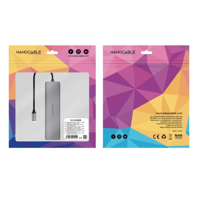 Hub coolbox usb - c 8 en 1 conversor usb - c 3.1 a 2xusb - a 3.0 + 3xusb - c 3.0 + usb - c pd + hdmi 4k@60hz + audio jack 3.5 al