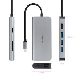 Hub coolbox usb - c 8 en 1 conversor usb - c 3.1 a 3xusb - a 3.0 + hdmi 4k@60hz + usb - c pd + rj45 1gbps + tf + sd aluminio gri