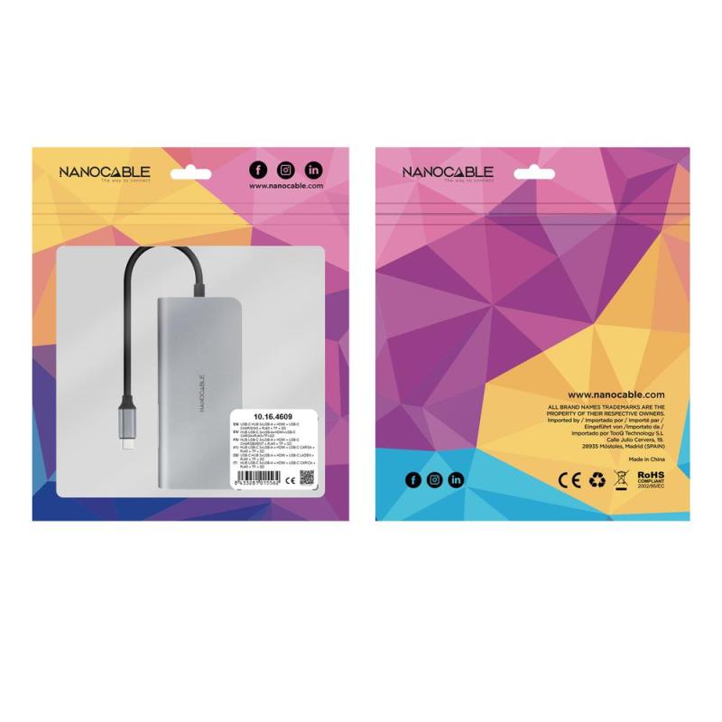 Hub coolbox usb - c 8 en 1 conversor usb - c 3.1 a 3xusb - a 3.0 + hdmi 4k@60hz + usb - c pd + rj45 1gbps + tf + sd aluminio gri