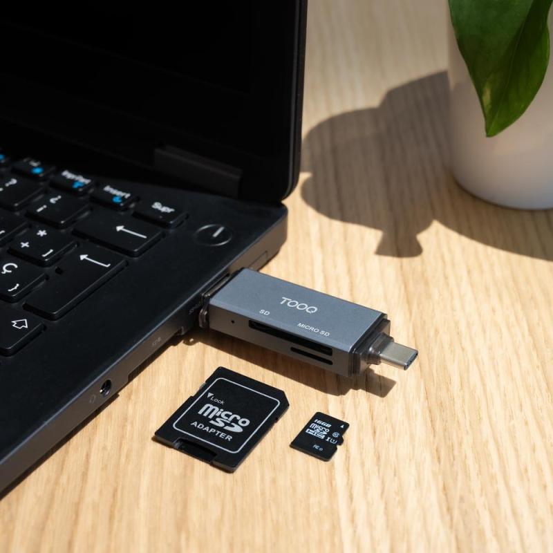 Lector de tarjetas tooq sd + tf - con entradas usb - c 3.0 + usb a - gris