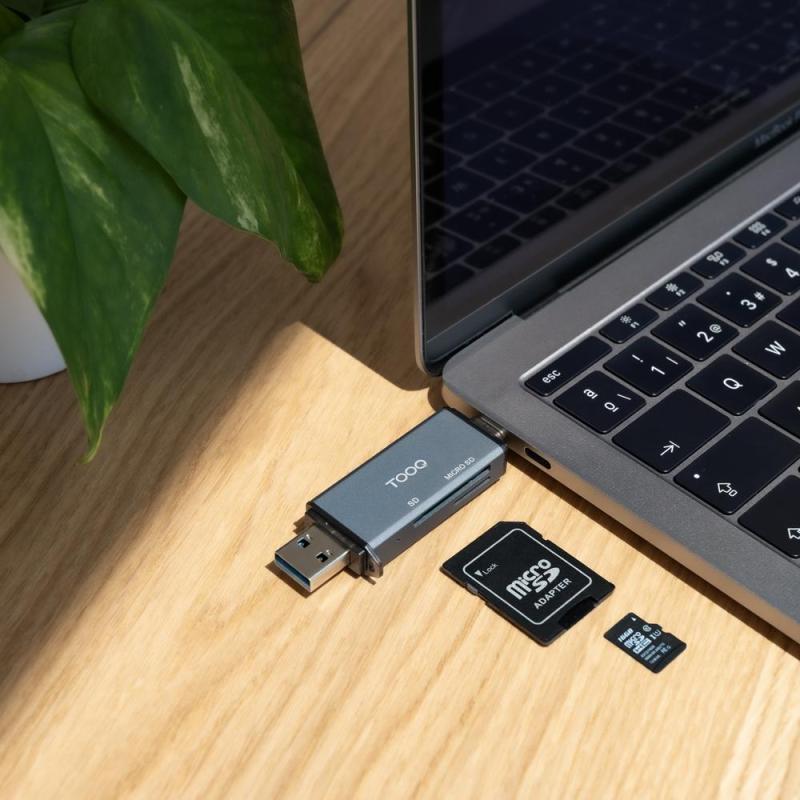 Lector de tarjetas tooq sd + tf - con entradas usb - c 3.0 + usb a - gris