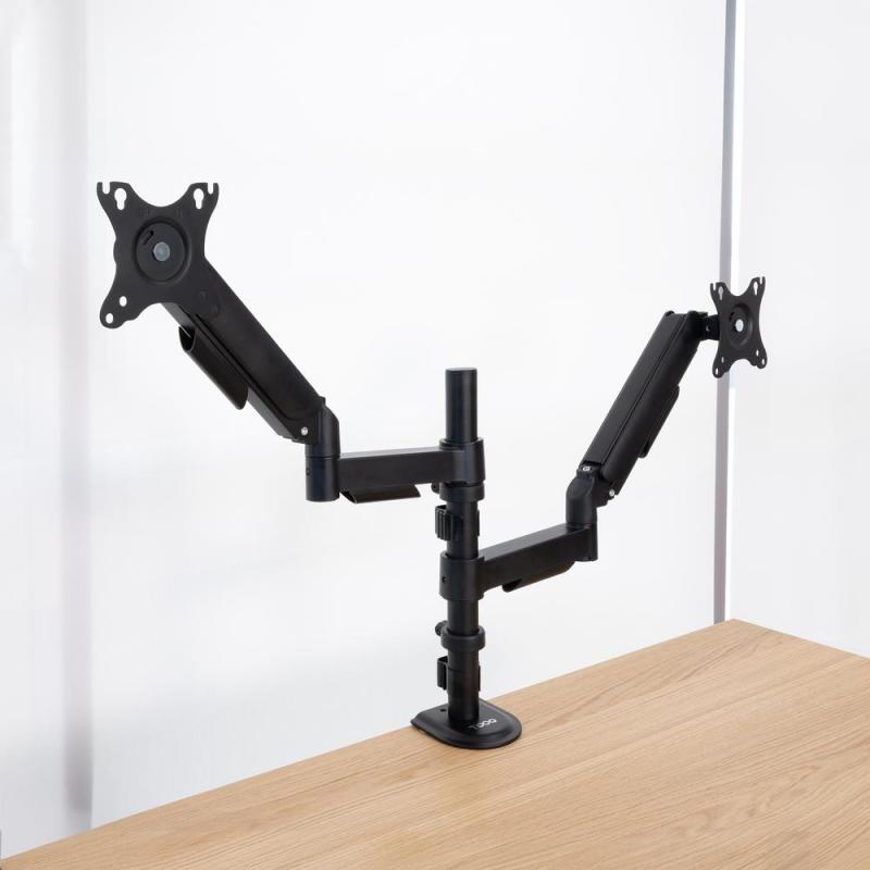 Soporte mesa tooq pantalla gira inclina 2 brazos 17 - 32 negro