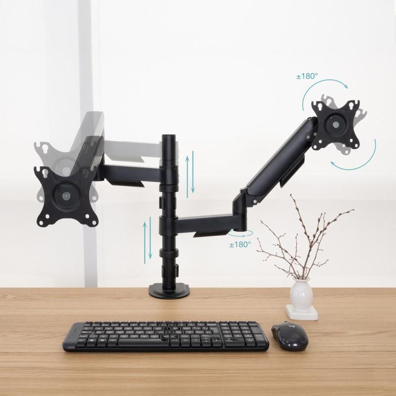 Soporte mesa tooq pantalla gira inclina 2 brazos 17 - 32 negro