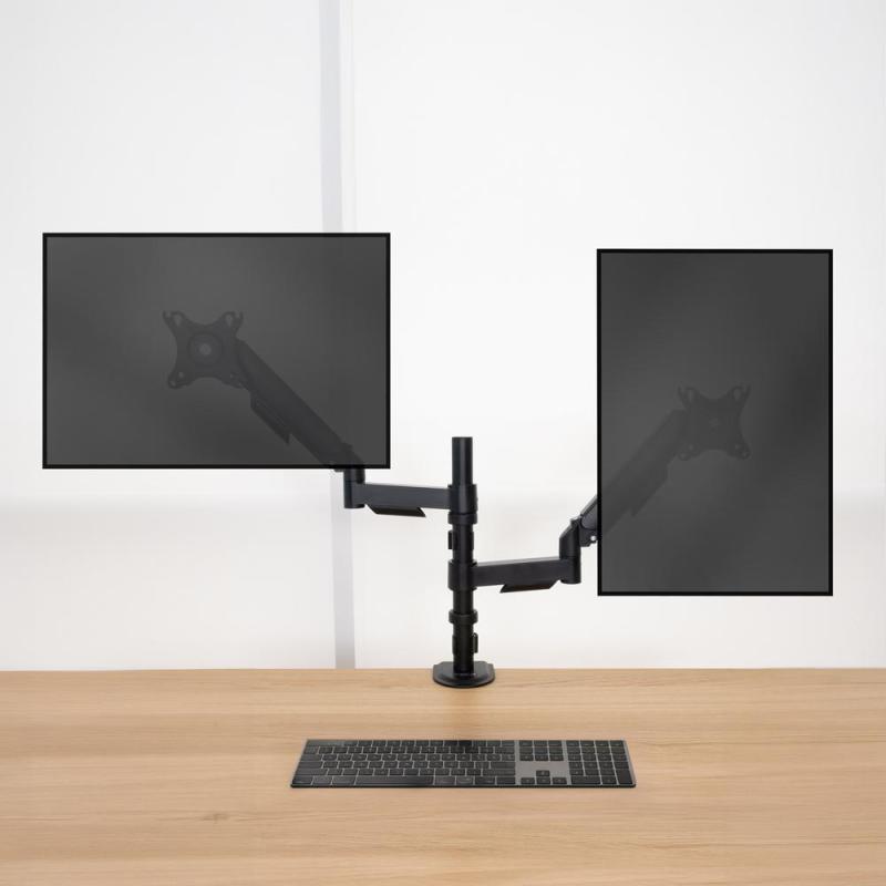 Soporte mesa tooq pantalla gira inclina 2 brazos 17 - 32 negro