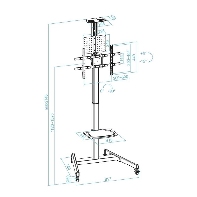 Soporte suelo ruedas tooq rotacion 90° cometa 37 - 70 pulgadas