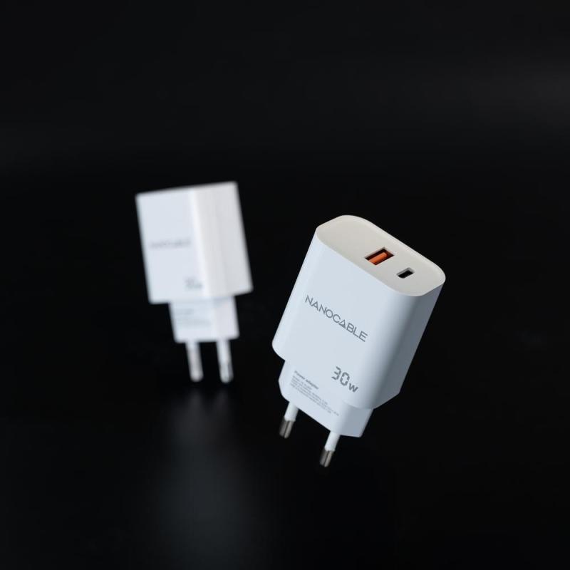 Cargador nanocable usb - c - pd + usb - a - qc 30w blanco