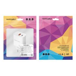Cargador nanocable usb - c - pd + usb - a - qc 30w blanco