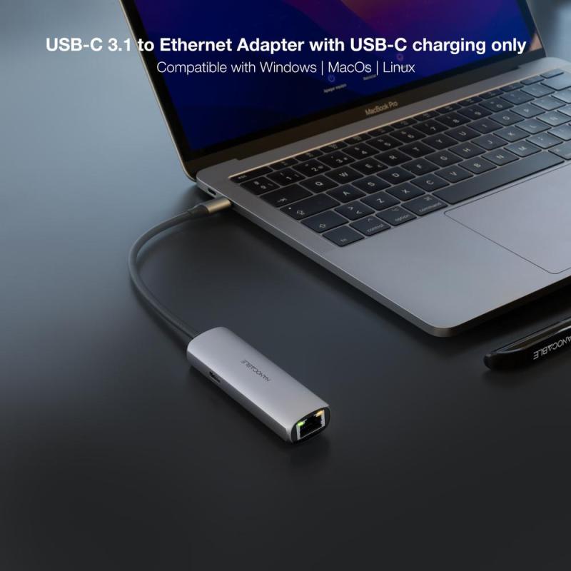 Adaptador coolbox usb - c 3.1 a rj45 con pd 100w usb - c - m aluminio color gris 18 cm