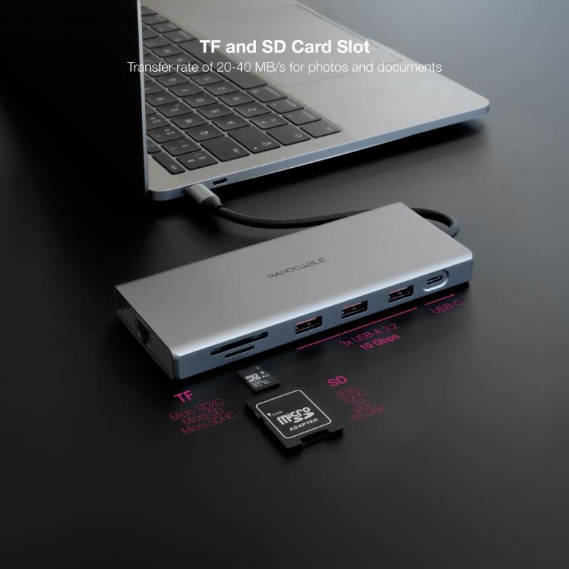 Hub nanocable usb - c 12 en 1 conversor usb - c 3.1 a 3xusb - a 3.2 + usb - c 3.2 + usb - c pd + 2xhdmi 4k@60hz + dp 4k@60hz + r