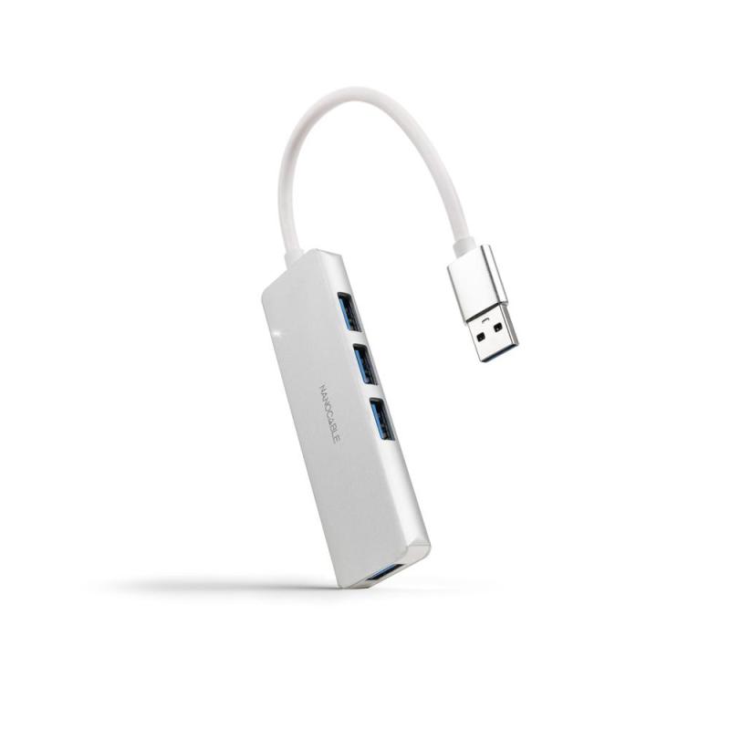 Hub nanocable usb - a 3.0. a 4xusb3.0 usb - a - m - usb 3.0 - h aluminio color plata 18 cm