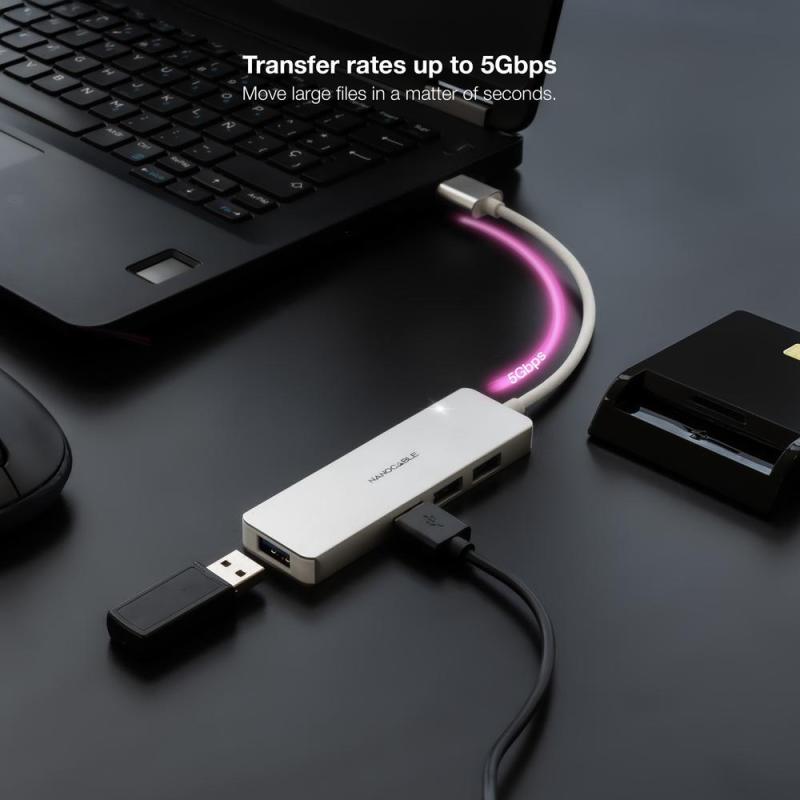 Hub nanocable usb - a 3.0. a 4xusb3.0 usb - a - m - usb 3.0 - h aluminio color plata 18 cm