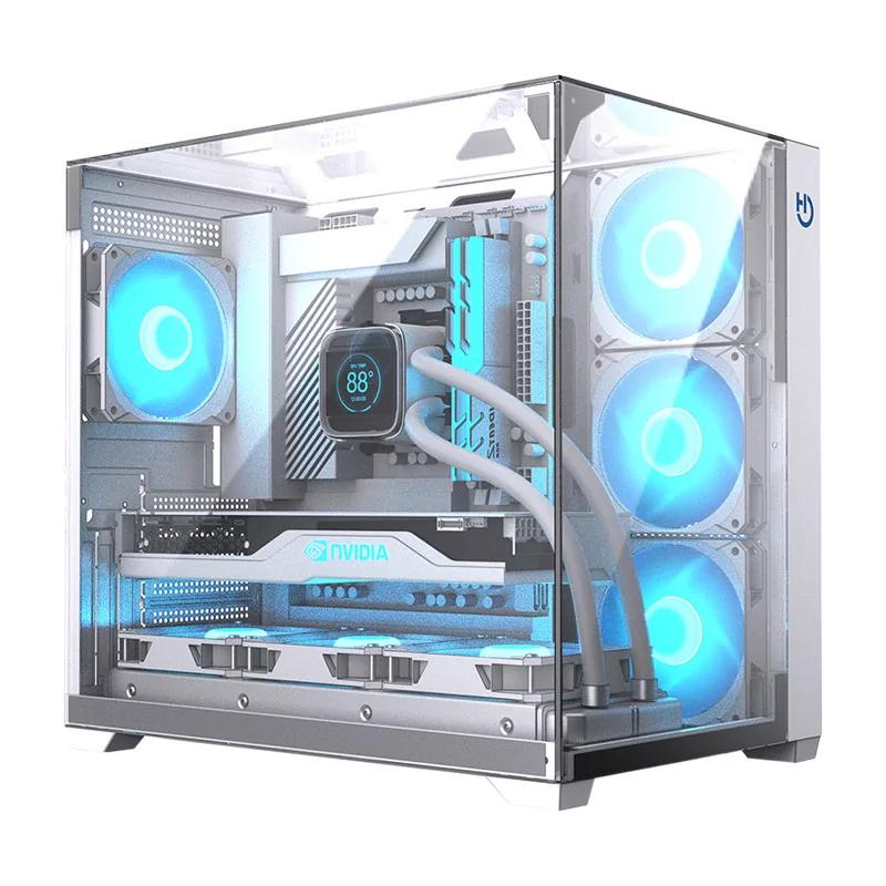 Caja ordenador gaming hiditec atx sky cristal templado blanco