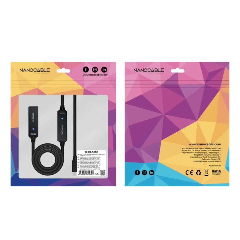 Cable prolongador nanocable con amplificador usb 3.2 gen1 usb - c - m - usb - c - h 10 m