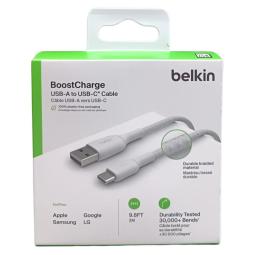 Cable usb tipo c a usb tipo a belkin 3m - macho - macho - blanco - trenzado
