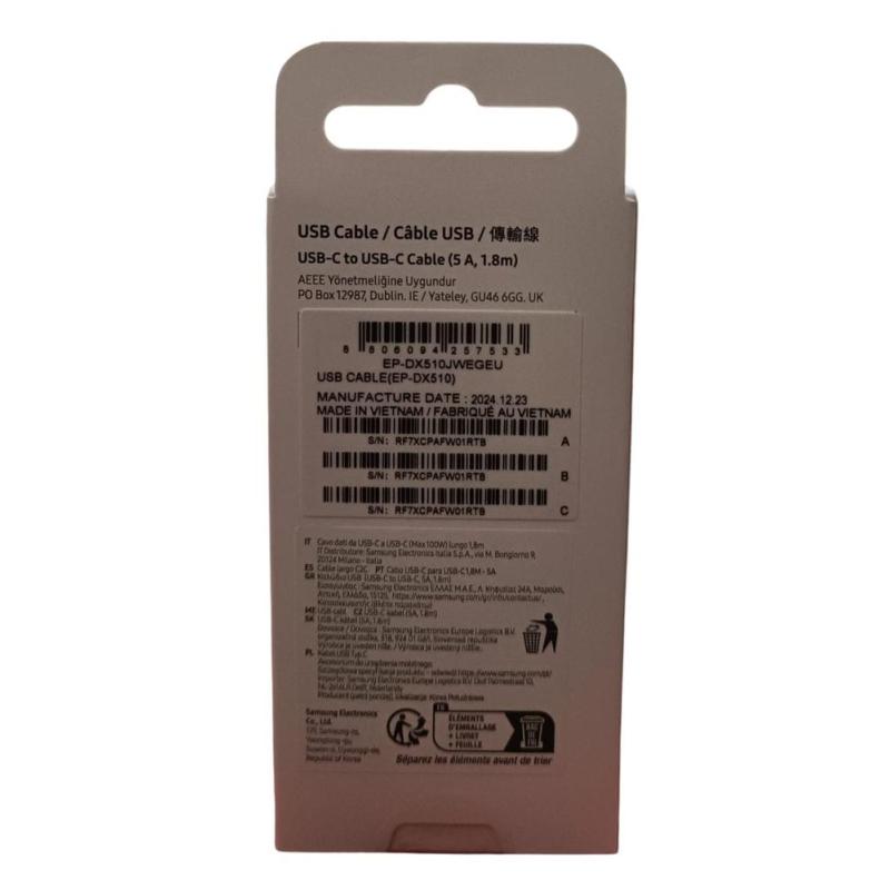 Cable usb tipo c samsung 1.8m - macho - macho - blanco