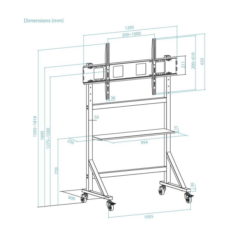 Soporte de suelo con ruedas tooq optimus 60 pulgadas - 105 pulgadas fs20105m - b