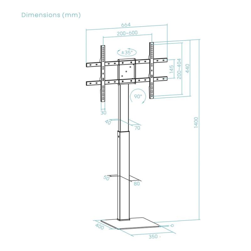 Soporte de suelo tooq para pantalla tv 37 pulgadas - 70 pulgadas fs2286m - b