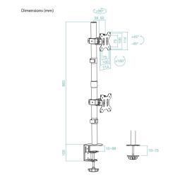 Soporte de mesa tooq 2 x 17 pulgadas - 32 pulgadas db1233tnv - b negro
