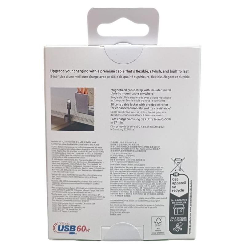 Cable usb tipo c belkin 2m - macho - macho - negro - trenzado