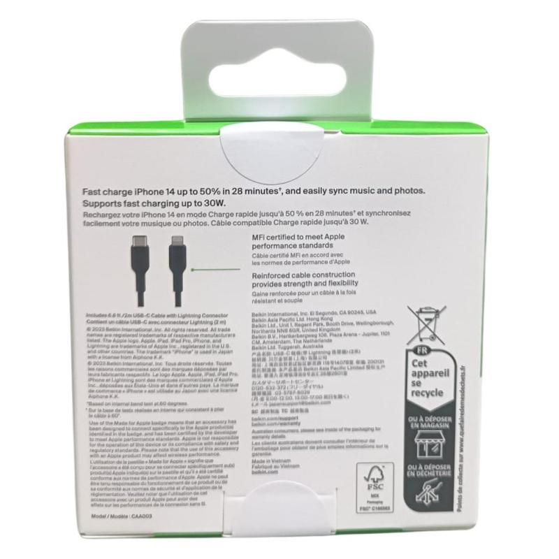 Cable lightning a usb tipo c belkin 2m - macho - macho - negro - trenzado