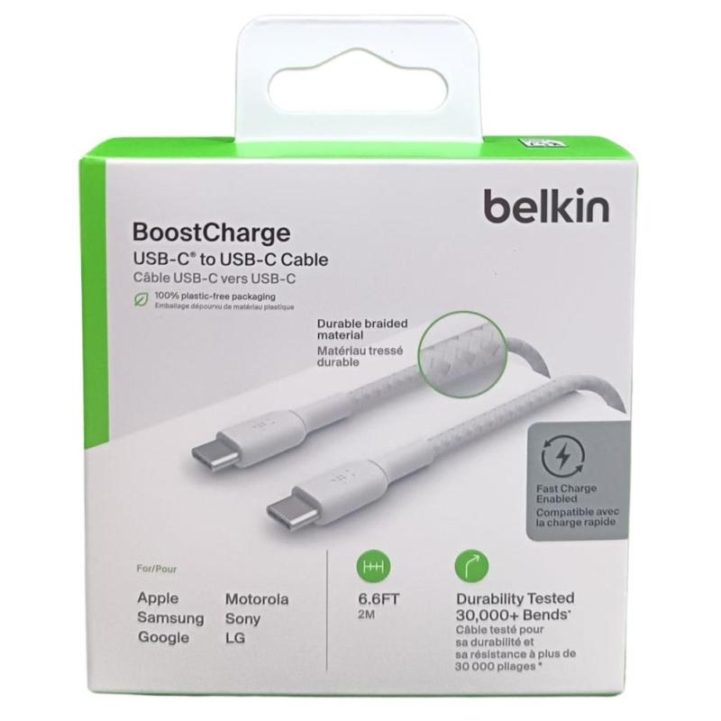 Cable usb tipo c belkin 2m - macho - macho - blanco - trenzado