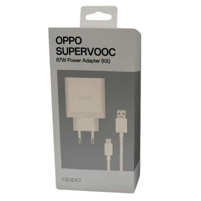 Cargador oppo supervooc 67w usb tipo a blanco + cable usb tipo c a usb tipo a