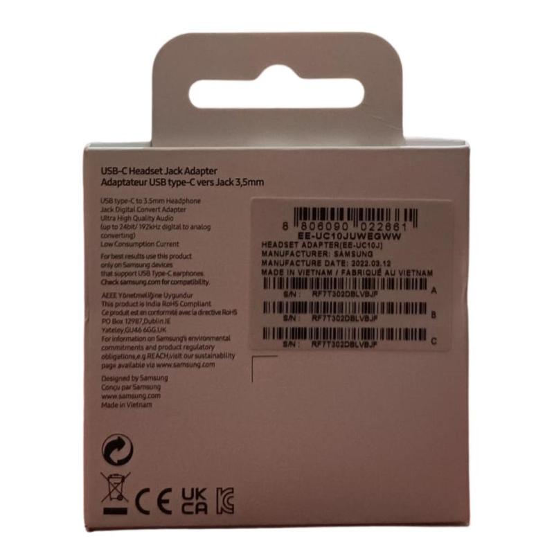 Adaptador usb tipo c a jack 3.5mm samsung 8cm - macho - hembra - blanco