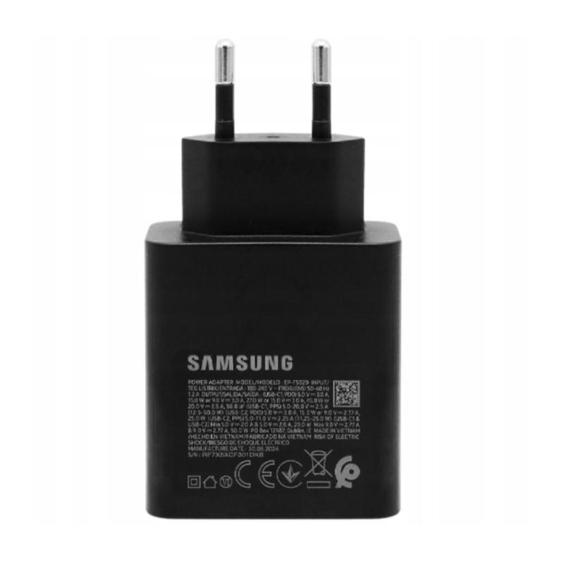 Cargador samsung 50w 2x usb tipo c negro + cable usb tipo c