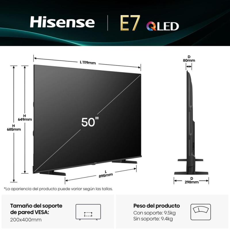 Tv hisense 50 pulgadas qled 4k uhd - 50e7q - smart tv