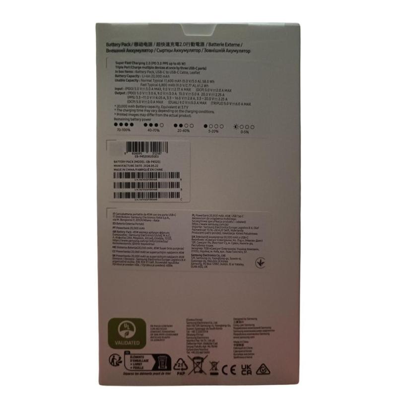 Bateria externa powerbank samsung 20000mah 45w beige