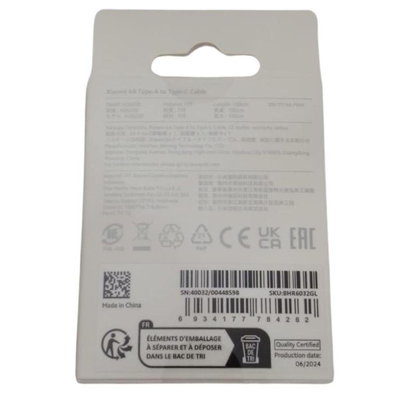 Cable usb tipo c a usb tipo a xiaomi 1m - macho - macho - blanco