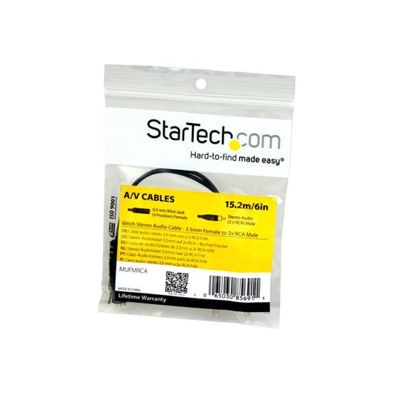 Cable mini jack 3.5mm startech 0.15m - macho - hembra